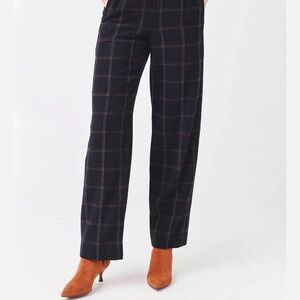 Plaid Vince wool blend elastic Pants in Black and Brown size 8 wide leg